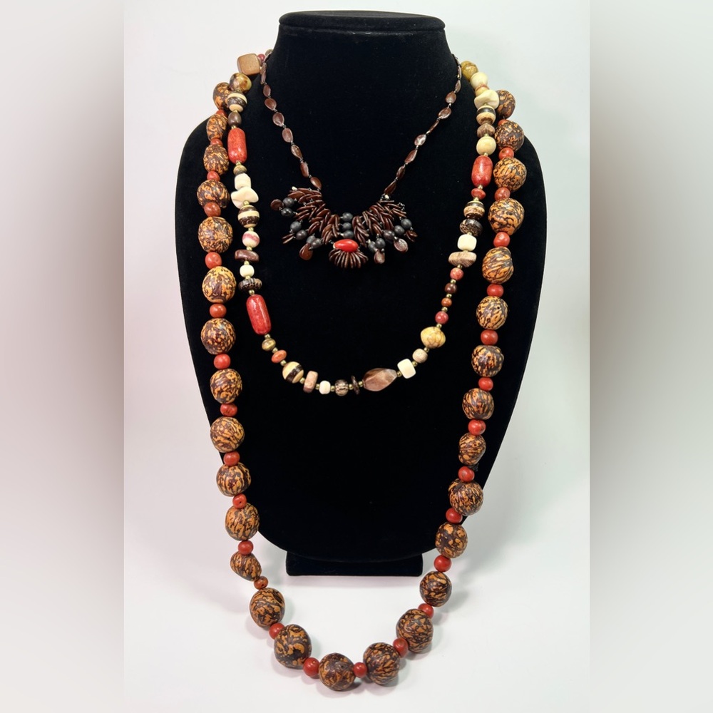 Set of 3 Vintage African Tribal Necklaces Handcrafted Beaded Wood Bone Jewelry - Picture 8 of 8